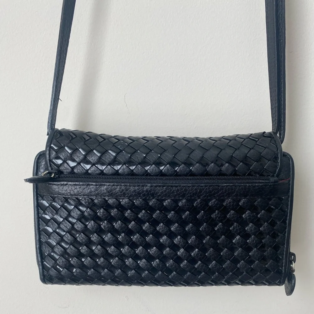 Brighton Shoulder Bag Basket Weave Crossbody Wallet Organizer Vintage Black - Picture 8 of 9